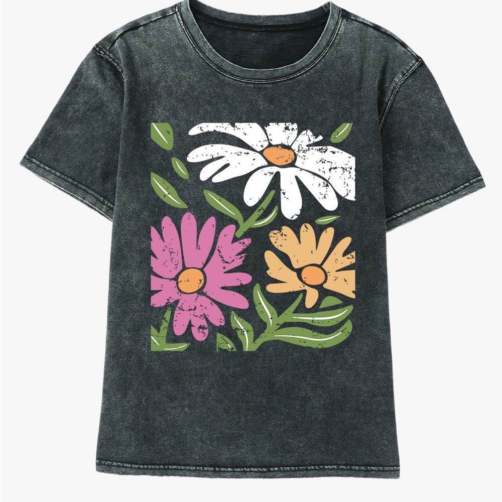 Flower Graphic Round Neck Short Sleeve T-Shirt - Picture 2 of 3